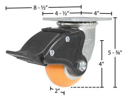 Vestil CST-F34-4X2SI-SWTB1 Polyurethane Swivel With Total Brake Caster  - dimensional drawing