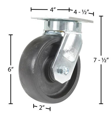 Vestil CST-HHD-6X2GFN-S Heavy Duty Glass Filled Nylon Swivel Caster - dimensional drawing