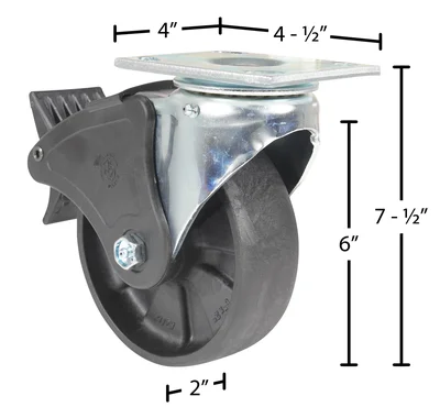 Vestil CST-HLD-6X2GFN-SWTB1 Light Duty Glass Filled Nylon Swivel - dimensional drawing