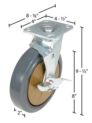 Vestil CST-KSM-8X2MR-SWB Rubber Swivel With Brake Caster - dimensional drawing