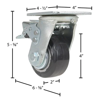 Vestil CST-VE-4X2MRA-SWTB Rubber Swivel With Total Brake Caster - dimensional drawing