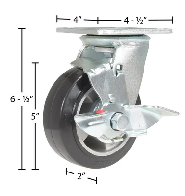 Vestil CST-VE-5X2MRA-SWB Rubber Swivel With Brake Caster - dimensional drawing