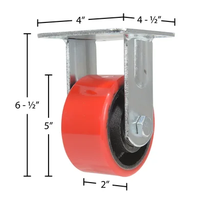 Vestil Polyurethane Rigid Caster 5 In. Diameter x 2 In. Width 990 Lb. Capacity Orange - dimensional drawing