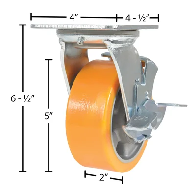 Vestil CST-VE-5X2PUA-SWB Polyurethane Swivel With Brake Caster - dimensional drawing