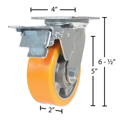 Vestil CST-VE-5X2PUA-SWTB Polyurethane Swivel With Total Brake Caster - dimensional drawing
