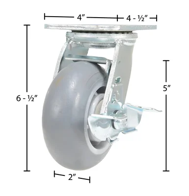 Vestil CST-VE-5X2TPR-SWB Thermoplastic Swivel With Brake Rigid Caster - dimensional drawing