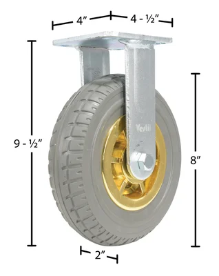 Vestil Flat-Free Rigid Caster 8 In. Diameter x 2 In. Width 661 Lb. Capacity Dark Gray/Gold - dimensional drawing