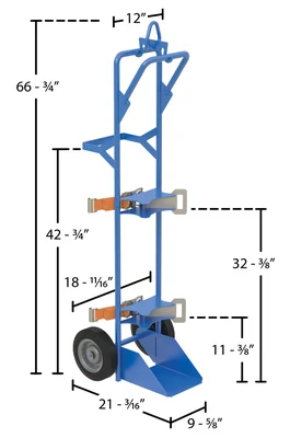 Vestil Steel Overhead Cylinder Lift 21-3/16 In. x 18-11/16 In. x 66-3/4 In. 150 Lb. Capacity Blue - dimensional drawing