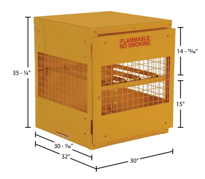 Vestil Steel Horizontal Cylinder Cabinet 32 In. x 30 In. x 35-1/4 In. 4 Cylinder Capacity Yellow - dimensional drawing