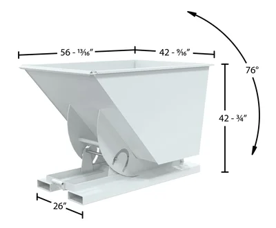 Vestil Steel Heavy Duty No Bump & Dump Hopper 1 Cubic Yard 6000 Lb. Capacity White - dimensional drawing