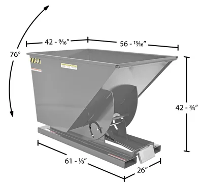 Vestil Steel Medium Duty Self Dumping Hopper 1 Cubic Yard 4000 Lb. Capacity Machine Gray - dimensional drawing