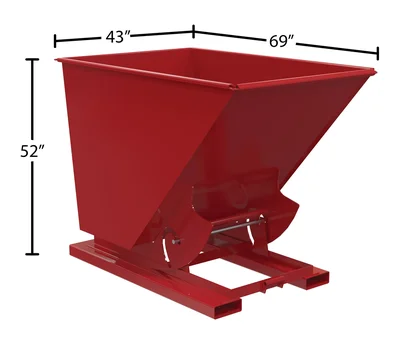Vestil Steel Heavy Duty No Bump & Dump Hopper 1-1/2 Cubic Yard 6000 Lb. Capacity Soda Red - dimensional drawing