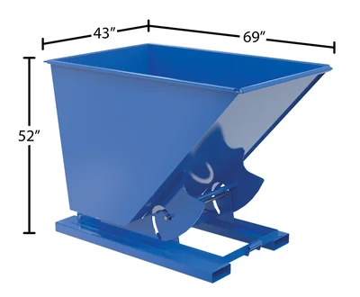 Vestil Steel Heavy Duty No Bump & Dump Hopper 1-1/2 Cubic Yard 6000 Lb. Capacity Blue - dimensional drawing