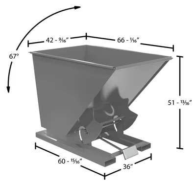 Vestil Steel Medium Duty Self Dumping Hopper 1-1/2 Cubic Yard 4000 Lb. Capacity Machine Gray - dimensional drawing