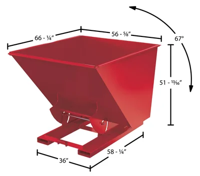Vestil Steel Medium Duty No Bump & Dump Hopper 2 Cubic Yard 4000 Lb. Capacity Soda Red - dimensional drawing