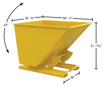 Vestil Steel Medium Duty No Bump & Dump Hopper 2 Cubic Yard 4000 Lb. Capacity Yellow - dimensional drawing