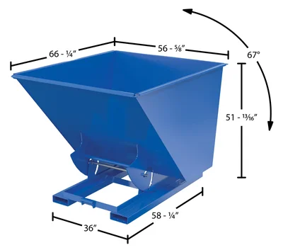 Vestil D-200-MD-NB Steel Medium Duty No Bump and Dump Hopper - dimensional drawing