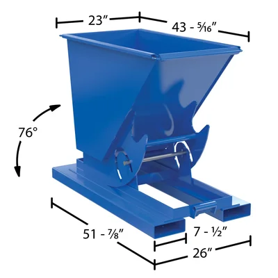 Vestil Steel Light Duty No Bump & Dump Hopper 1/4 Cubic Yard 2000 Lb. Capacity Blue - dimensional drawing