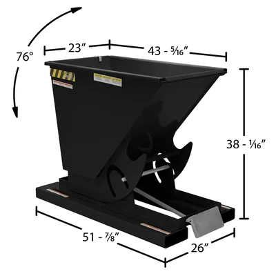 Vestil Steel Medium Duty Self Dumping Hopper 1/4 Cubic Yard 4000 Lb. Capacity Semi Gloss Black - dimensional drawing