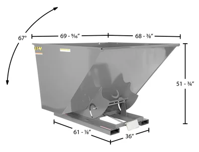 Vestil Steel Light Duty Self Dumping Hopper 2-1/2 Cubic Yard 2000 Lb. Capacity Machine Gray - dimensional drawing