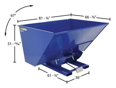 Vestil Steel Heavy Duty Self Dumping Hopper 3 Cubic Yard 6000 Lb. Capacity Blue - dimensional drawing