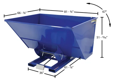 Vestil Steel Light Duty Self Dumping Hopper 3 Cubic Yard 2000 Lb. Capacity Blue - dimensional drawing