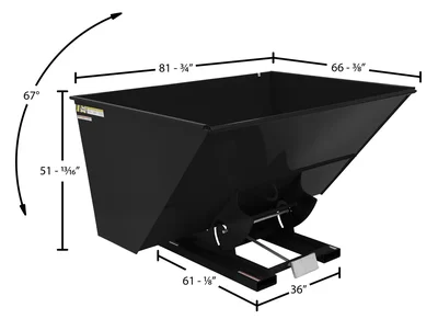 Vestil Steel Medium Duty Self Dumping Hopper 3 Cubic Yard 4000 Lb. Capacity Semi Gloss Black - dimensional drawing