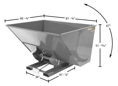 Vestil Steel Medium Duty Self Dumping Hopper 3 Cubic Yard 4000 Lb. Capacity Machine Gray - dimensional drawing