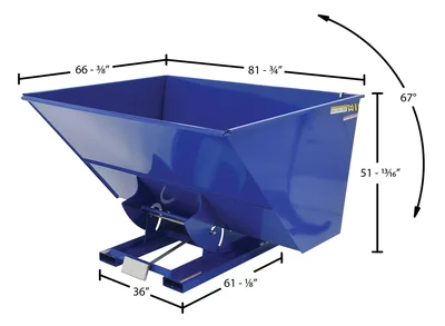 Vestil Steel Medium Duty Self Dumping Hopper 3 Cubic Yard 4000 Lb. Capacity Blue - dimensional drawing