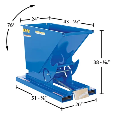 Vestil Steel Heavy Duty Self Dumping Hopper 1/3 Cubic Yard 6000 Lb. Capacity Blue - dimensional drawing