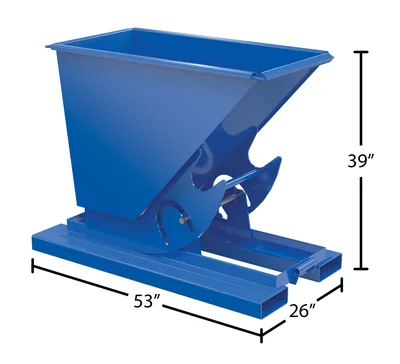Vestil Steel Medium Duty No Bump & Dump Hopper 1/3 Cubic Yard 4000 Lb. Capacity Blue - dimensional drawing