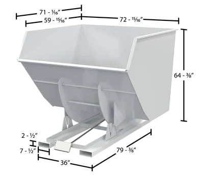 Vestil Steel Heavy Duty Self Dumping Hopper 4 Cubic Yard 6000 Lb. Capacity White - dimensional drawing