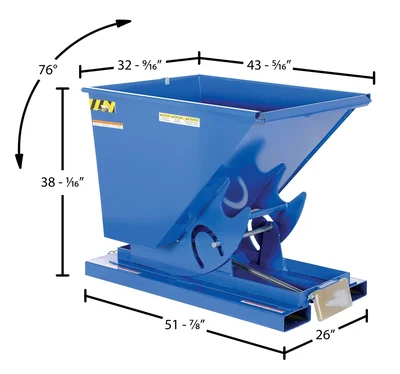 Vestil Steel Medium Duty Self Dumping Hopper 1/2 Cubic Yard 4000 Lb. Capacity Blue - dimensional drawing