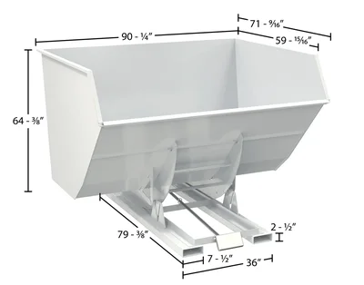 Vestil Steel Heavy Duty Self Dumping Hopper 5 Cubic Yard 6000 Lb. Capacity White - dimensional drawing