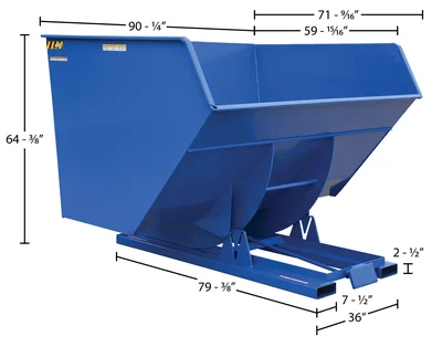Vestil Steel Heavy Duty Self Dumping Hopper 5 Cubic Yard 6000 Lb. Capacity Blue - dimensional drawing