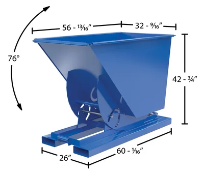 Vestil Steel Medium Duty No Bump & Dump Hopper 3/4 Cubic Yard 4000 Lb. Capacity Blue - dimensional drawing