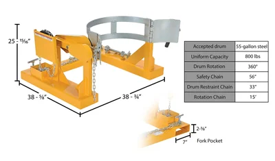Vestil DCR-205-8 Fork Truck Drum Carrier/Rotator For Steel Drums - dimensional drawing