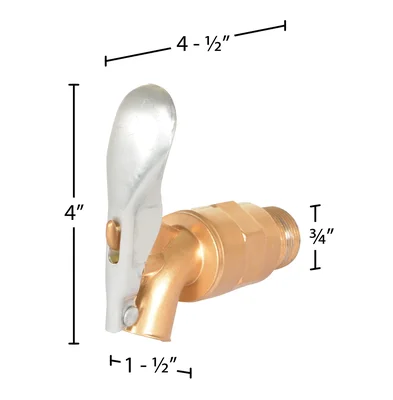 Vestil DFT-AL Brass Plated Aluminum Manual Drum Faucet with Lockable Handle - dimensional drawing