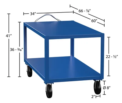 Vestil DH-PH4-3460 Heavy Duty Ergo Handle Cart with GFN Casters - dimensional drawing