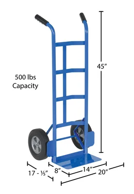 Vestil DHHT-500S-HR Steel Dual Handle Hand Truck with Hard Rubber Wheels - dimensional drawing