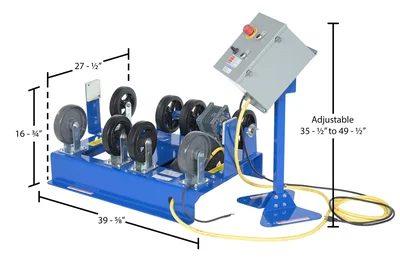 Vestil Steel Horizontal Drum Roller Mixer 39-5/8 In. x 27-1/2 In. x 16-3/4 In. 1000 Lb. Capacity Blue - dimensional drawing