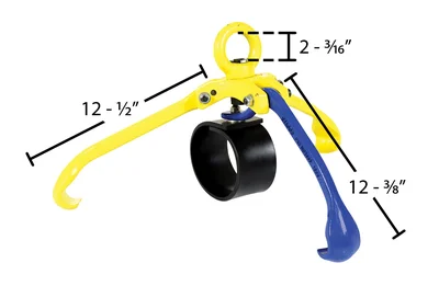 Vestil DRUM-GRAB Ductile Iron Secure Overhead Drum Lifter - dimensional drawing