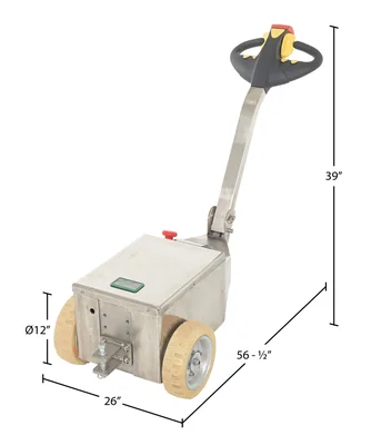 Vestil 304 Stainless Steel Heavy Duty Electric Powered Tugger 2,000 Lb. Capacity Silver - dimensional drawing
