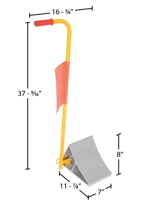 Vestil Aluminum Wheel Chock with Handle and Flag Yellow - dimensional drawing