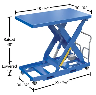 Vestil Steel Portable Lift Table 230 Volt 3 Phase 30 In. x 48 In. 1000 Lb. Capacity Blue - dimensional drawing