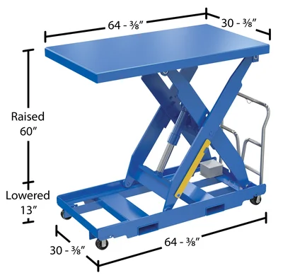 Vestil Steel Portable Lift Table 115 Volt 1 Phase 30 In. x 64 In. 2000 Lb. Capacity Blue - dimensional drawing