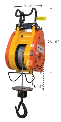 Vestil EMH-3 Electric Mini Hanging Cable Hoist - dimensional drawing