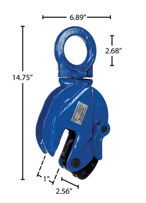 Vestil EPC-40 Steel Vertical Plate Clamp - dimensional drawing