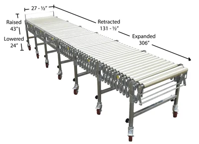 Vestil Steel Expandable Conveyor Roller 200 Lb. Capacity Silver - dimensional drawing