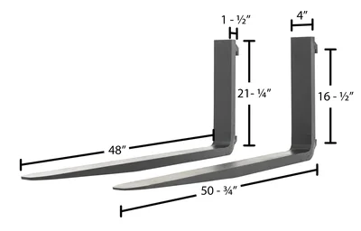 Vestil F4-1.50-48-CPL Forged Steel Forks with Carriage Pin - dimensional drawing